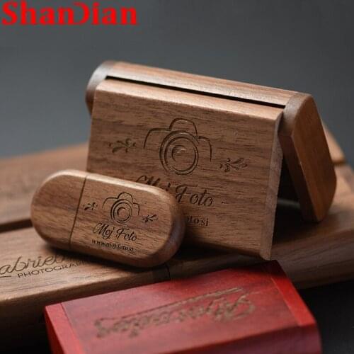 SHANDIAN (free coustom logo) Laser Engraving wooden+Box pen drive 4GB 8GB 16GB 32GB 64GB pendrive U disk Memory Flash Drive