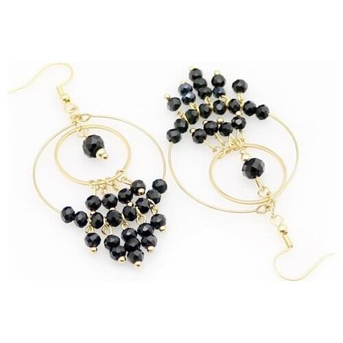 French style retro Handmade Beaded Earrings anti sensitive and colorless, versatile black Tassel Earrings and Earrings