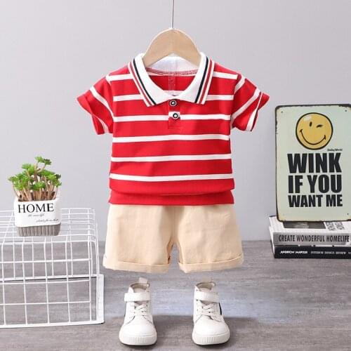New Summer Boys Casual Clothing Set Kids Striped Cotton Polo T-shirt+Tooling Shorts 2-piece Baby Tracksuits Toddler Girl Clothes