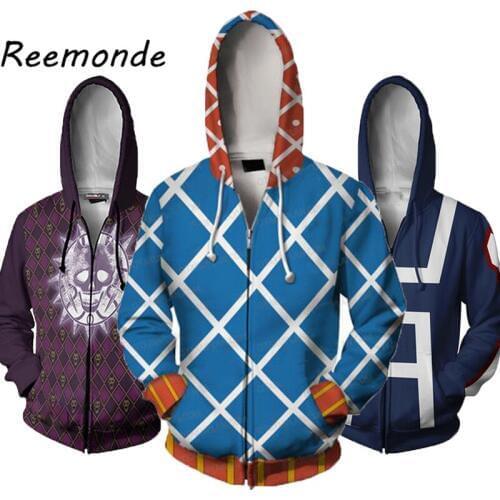 Hot Anime Jojo Bizzare Adventure Costume Hoodie Sweatshirt Jojo Clothes Giorno Giovanna Costume Male Zipper Jackets Winter Tops