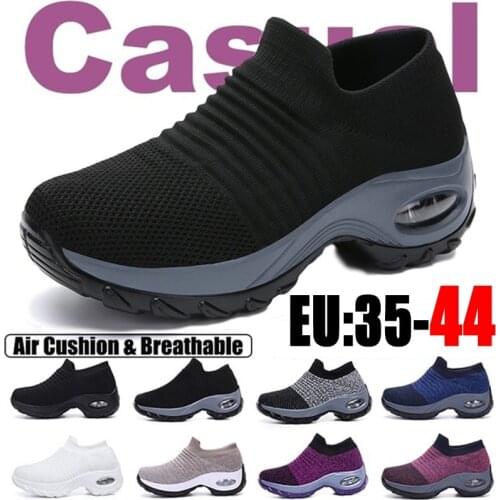 Ladies Fashion Casual Shoes Wedge Sneakers Women Air Cushion Running Shoes Breathable Mesh Sports Shoes Slip on Platform Shoes