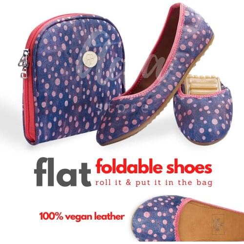 2021 Summer Pinky Spotty Pink Blue Shoe and Bag Party Post Set Foldable Ballet Portable Travel Folding 34 to 41