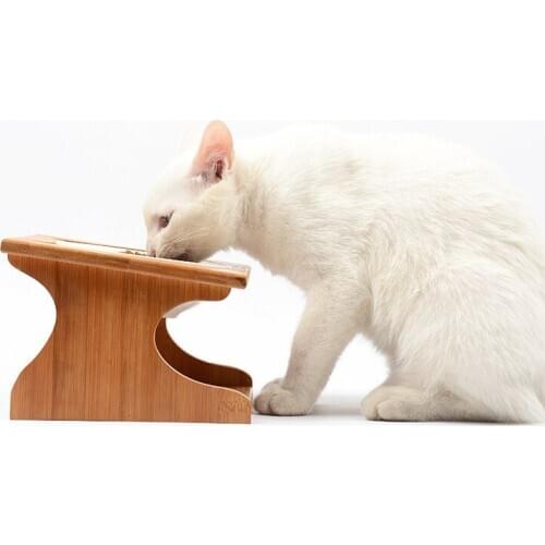 Pet bowl cat dog solid wood bowl pet table gold height protection cervical vertebra solid wood double bowl
