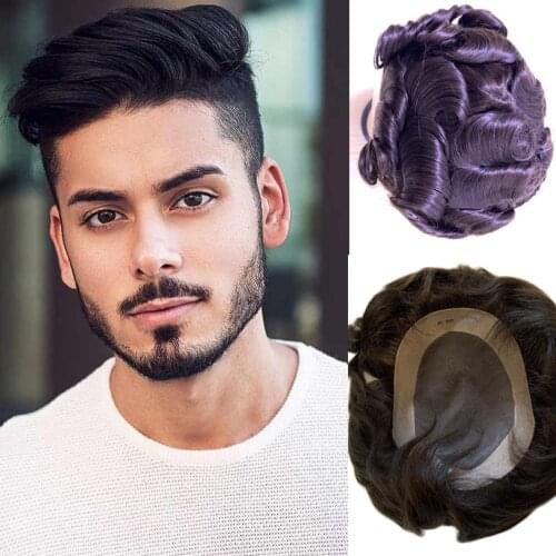 BYMC 6x8" Ultra Thin Skin Hair Toupee Men Natural Looking 100% Human Hair Lace Mono&PU Replacement System Male Wig For Handsome
