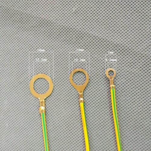 10PCS/lot 0.75mm2 yellow/green grounding lead wire with dia.4mm/10mm/12mm lug electric wire cable