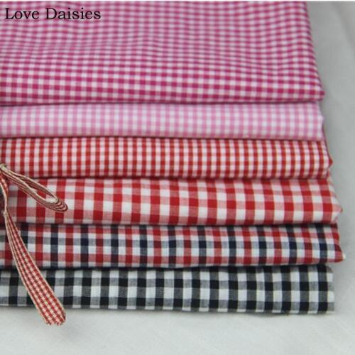 100% Combed Cotton Yarn Dyed ROSE RED PINK RED BLACK Small Lattice Check Thin Comfort Fabric for DIY Summer Shirt Dress Craft