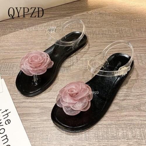 Design Womens Sandals PVC Transparent Ankle Strap Ladies Summer Beach Shoes Woman Clip Toe Roman Flats Sandals