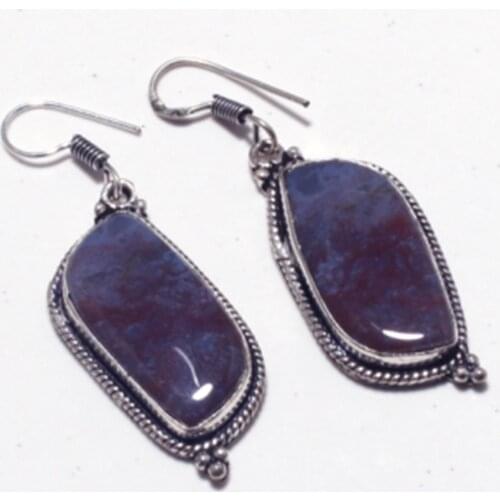 Genuine Bloodstone Silver Overlay on Copper Earrings ,Hand made Women Jewelry Gift , E5387