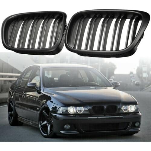 Front Bumper Kidney Grill Replacement Dual Slat Grilles for BMW E39 5 Series 525 528 1995-2004 Matte Black