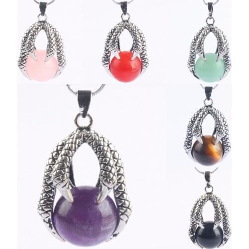 SUNYIK Eagle Claw Clasping Bead Stone Pendant Fit Necklace Jewelry For Womens Birthday Gift (Free Chain)