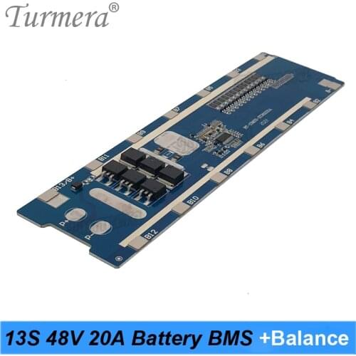 Turmera 13S 20A 48V 52V 18650 Lithium Battery BMS Protected Board with Balance for 13S6P Electric Bike and E-scooter Battery Use