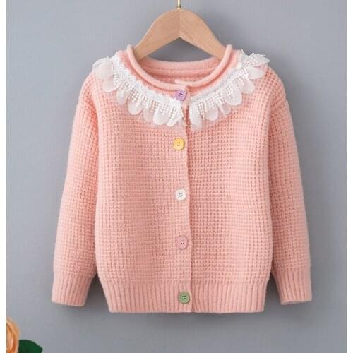 Toddler sweater fall winter Girls knitted cardigan 2021 new autumn fashion lace sweater kids winter clothes toddler fall clothes
