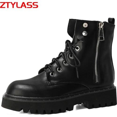 2021 Platform Ankle Boots Autumn Winter Women Boots Comfortable Flat With Short Boots Fashion Metal Zipper Ladies Shoes