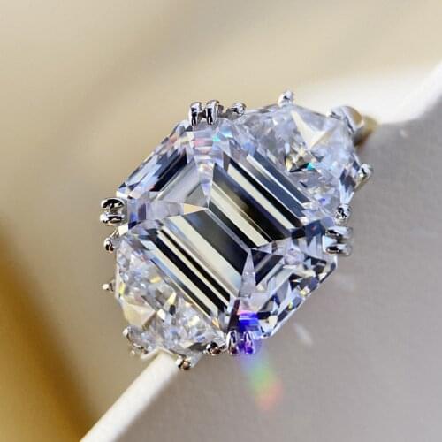 S925 Sterling Silver color Jewlery Natural White Zircon Ring for Women Bizuteria Gemstone Wedding with Cushion Rings Female