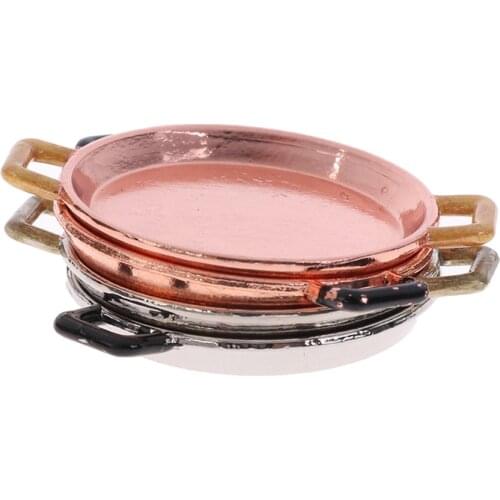 1:12 Scale 3Pcs/Set Dollhouse Miniature Metal Frying Pans Cooking Pot Cookware Kitchen Accessory