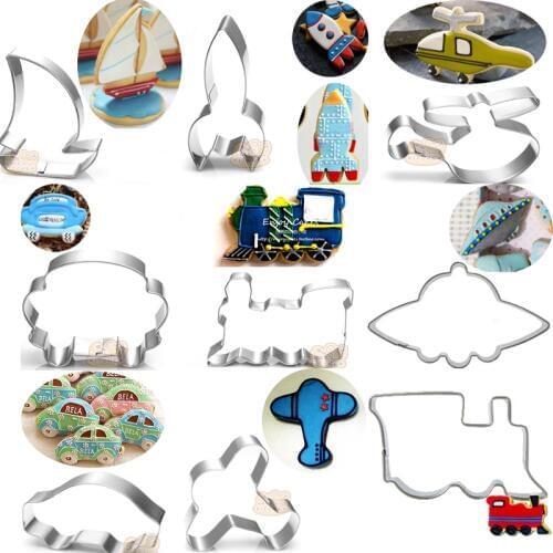 1pcs Train Rocket Plain Car Spaceship Sailing Metal Cookie Cutter Fondant Cake Decor moldes para reposteria gateau patisserie