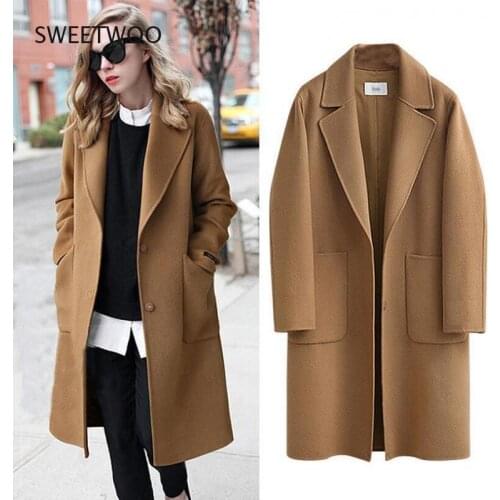 2021 Autumn and Winter Double-Sided Woolen Cloth European and American Womens New Woolen Coat Long Loose Woolen Coat Wome