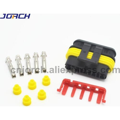 5 sets 5 pin way AMP waterproof auto connector plug for Car Motorcycle HID 282089-1