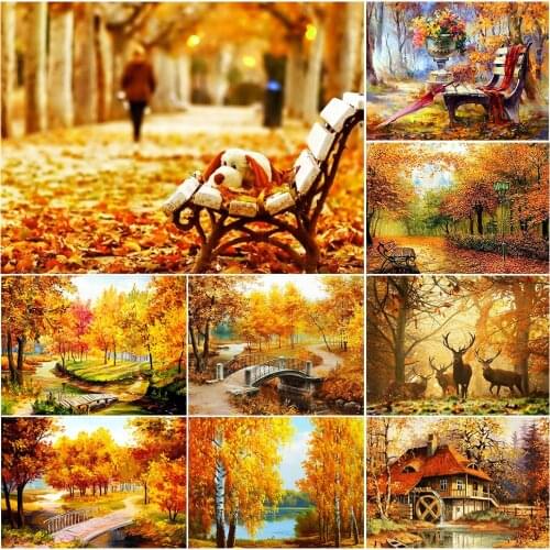 5D DIY Diamond Painting Golden Autumn Landscape Full Drill Mosaic Embroidery Handmade Hobby Cross Stitch Kits Home Decor Picture