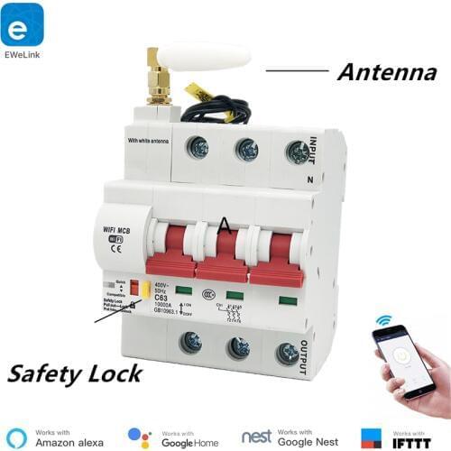 EWeLink 3P 16A-125A Remote Control Wifi Circuit Breaker/smart switch/ Intelligent automatic Recloser support alexa and google