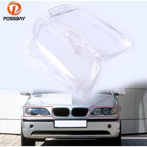 POSSBAY Car Headlamp Clear Lens Kit Replacement for BMW 3-Series E46 Wagon 2001-2006 Facelift Headlight Lenses Cover