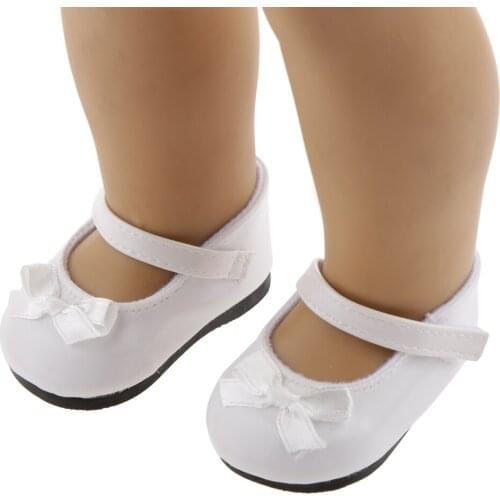 Handmade Fashion White Shoes with Bow for 18 inch Girl Doll Accs