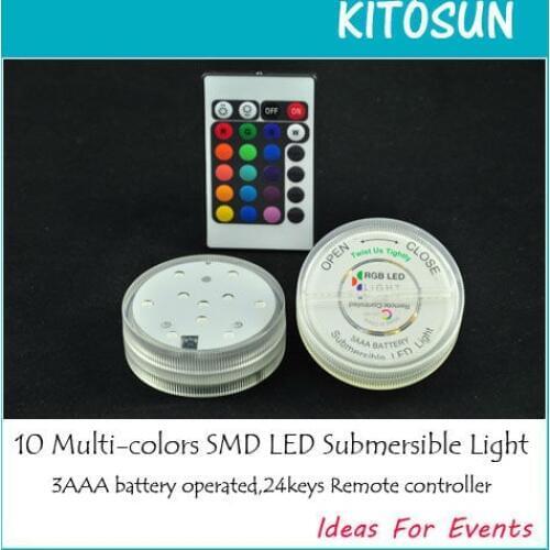 Free Shipping 4pcs/pack 2.8inch super bright Submersible led light, Round shape10 Multi-Color Remote Control led bulbs