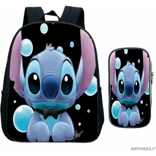 Disney Stitch Backpack Kids School Bags For Girls Boys Kawaii Kindergarten Backpack Students Mini Bookbag Gift Bag + Pen Case