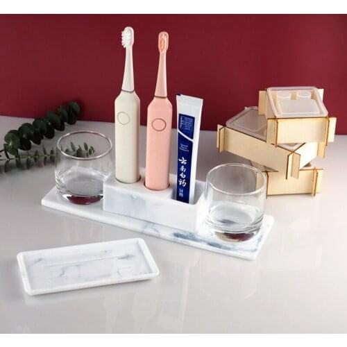 DIY Electric Toothbrush Razor Holder Resin Mold Bathroom Organizer Toothbrush Holder Trays Resin Casting Mold Art Crafts