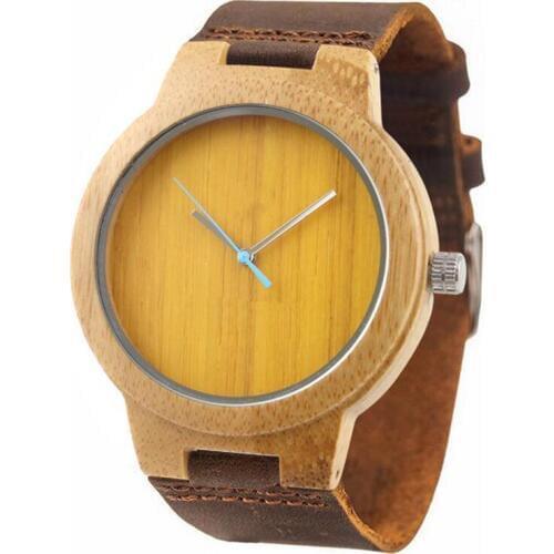 Dropshipping Cool Youth Designer Engraved Custom Yellow Dial Quartz Natural Travel Wood Bamboo Watches for Men