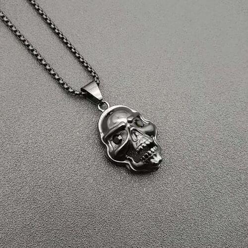 Stainless Steel Black Gothic Punk Rock Skull Evil Eyes Pendant Necklace Jewelry Gift with Chain For Him