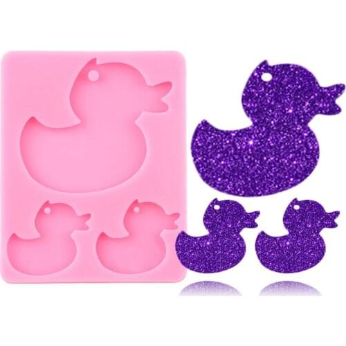 Glossy Duck Family Epoxy Craft Silicone Keychain Mold DIY Handmade Necklace Charms Making Jewelry Molds Custom Keychains Mould