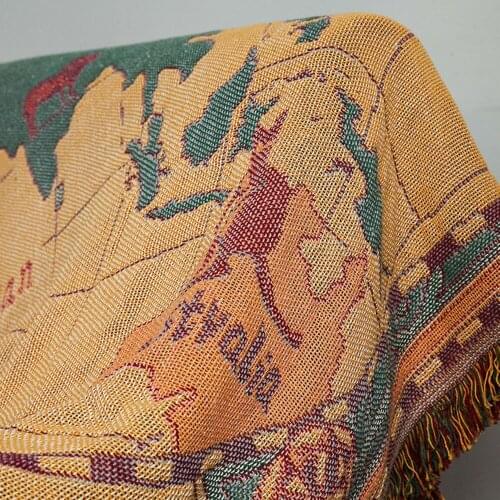 World Map Cotton Bohemian Plaids Blanket Multi-function Sofa Decorative Piano Cover Tapestry Cobertor Tassel Blanket