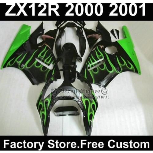 7gifts ABS plastic body fairing kits for Kawasaki green flame fairings 2000 2001 ZX 12R Ninja zx12r 00 01 motorcycles bodyworks