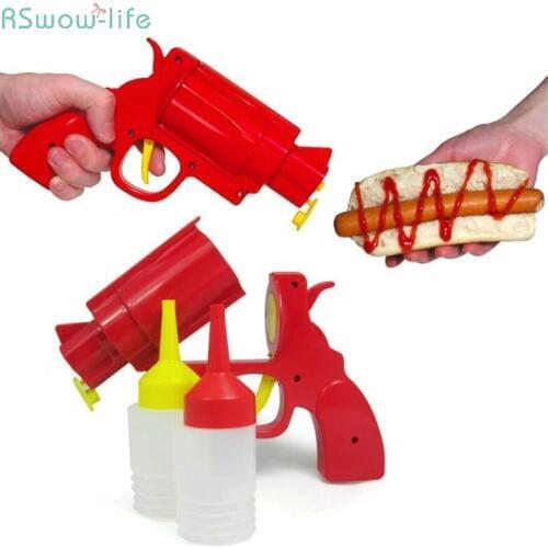 2 Cruets/Set Creative Pistol Revolver Seasoning Cans Salad Sauce Seasoning Bottles Plastic Cement Kitchen Tool Barbecue Supplies