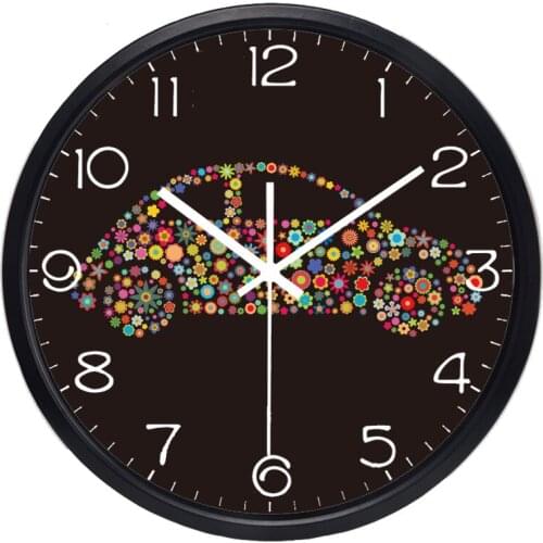 Hot Cartoon Creative Car Flower Coffee Decoration Wall Clock Cute Glass Classical Clock