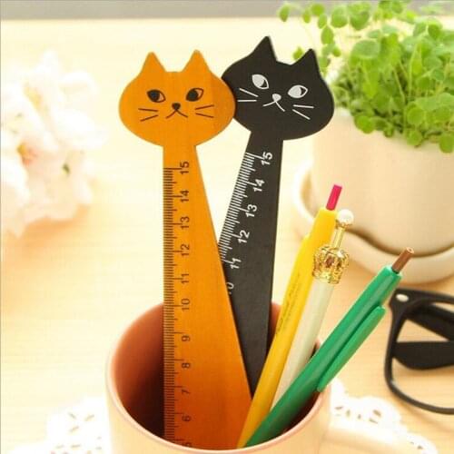 24 Pcs/lot Lovely Cat Shape Ruler Cute Wooden Animal Straight Rulers Gifts For Kids Party Gift School Supplies Stationery