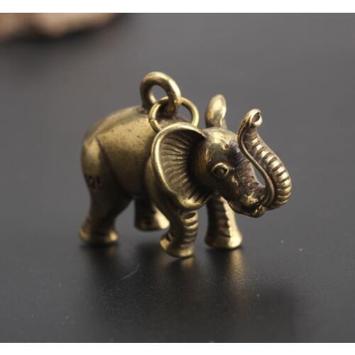 Copper Lucky Elephant Small Ornaments Home Decorations Vintage Brass Feng Shui Animal Desk Decor Accessories Key Chains Pendants