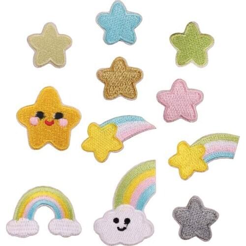Lovely Rainbow Star Patch Iron-On Embroidered Patches Sewing Applique Patchwork Accessory Cartoon Badges For Clothes DIY Sticker