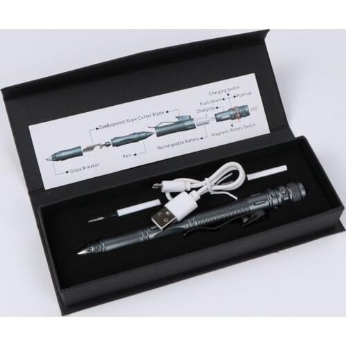 Multi-function Tactical pen with Rechargeable LED Torch self-defense pen survival Tool Magnetic Control Switch Tactical Pens