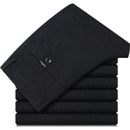 2020 Mens Business Pants Fall Spring Fashion Long Pants Formal Suit Pants Male Elastic Straight Casual Trousers Twill Cotton