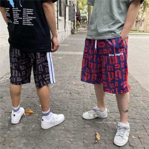 Palm Angels letters full print mens and womens casual shorts loose and versatile sports beach shorts