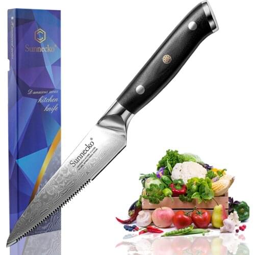 High Quality SUNNECKO 5" Steak Knife Japanese VG10 Steel Razor Sharp Damascus Cut Meat Kitchen Cooking Knives G10 Handle
