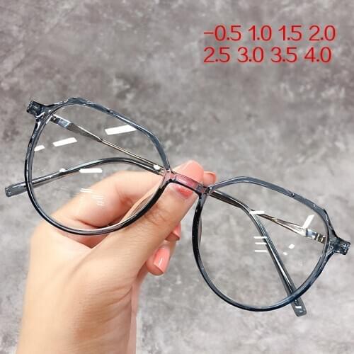 NYWOOH -0.5 1.0 1.5 2.0 to 4.0 Finished Myopia Glasses Women Men Irregular Eyeglasses Prescription Shortsighted Eyewear