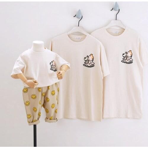 Mother Daughter Matching Clothes T-shirts Casual Printed Short-sleeved Tshirt Dad and Son Tops Baby Boys Girl Clothing T Summer