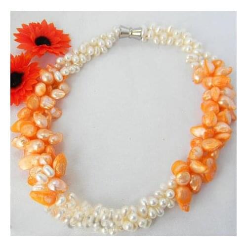 Terisa PearlJewelry 100% Real Pearl Necklace 3Rows White Yellow Freshwater Pearl Necklace