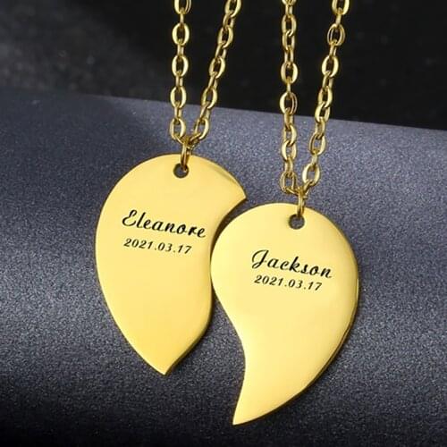 Personalized Custom Name Necklace for Couple Stainless Steel Customized Hip Hop Jewelry Letter Engraved Love Nameplate Pendant