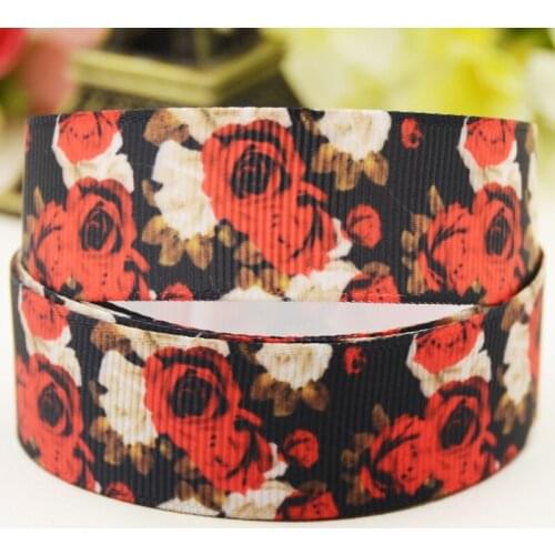 22mm 25mm 38mm 75mm Flower printed Grosgrain Ribbon party decoration 10 Yards X-04455