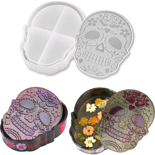 DIY Epoxy Resin Mold Halloween Skull Storage Box Coffin Swing Table Jewelry Box Silicone Mold with Lid