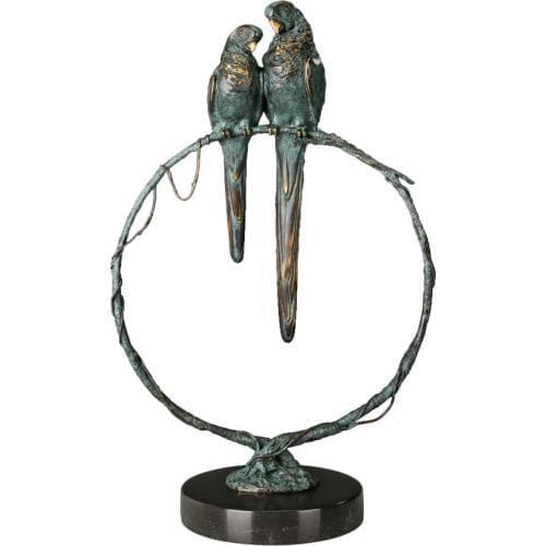 Large Size 56cm Greenish Bronze Parrot Sculpture Love Parrots Statues Modern New Wedding Decoration Anniversary Gifts